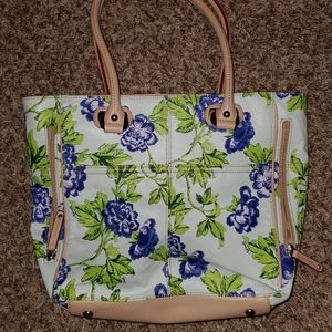 Tignanello leather blue floral tote
